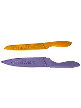 Cuisinart 2 Piece Knife Set Sheaths Purple Orange Stainless Serrated Chefs Knive